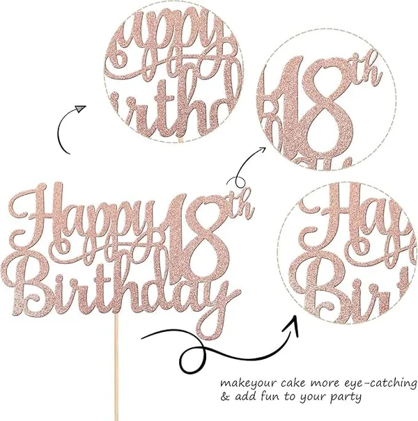 Gold_18Th_Happy_Birthday_Cake_Topper_|_Rose_Gold_Color_Glitter_Cake_Topper_|_Glitter_Cake_Decoration_|_B'Day_Celebration/Rose_Gold_Color