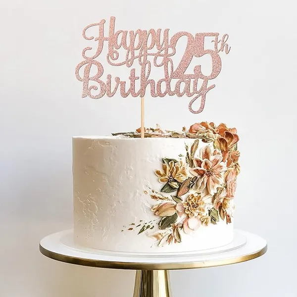 Gold_25Th_Happy_Birthday_Cake_Topper_|_Rose_Gold_Color_Glitter_Cake_Topper_|_Glitter_Cake_Decoration_|_B'Day_Celebration/Rose_Gold_Color