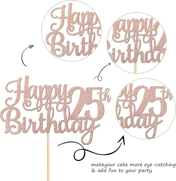 Gold_25Th_Happy_Birthday_Cake_Topper_|_Rose_Gold_Color_Glitter_Cake_Topper_|_Glitter_Cake_Decoration_|_B'Day_Celebration/Rose_Gold_Color