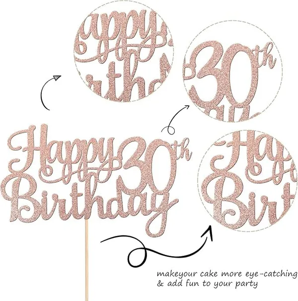 Gold_30Th_Happy_Birthday_Cake_Topper_|_Rose_Gold_Color_Glitter_Cake_Topper_|_Glitter_Cake_Decoration_|_B'Day_Celebration/Rose_Gold_Color