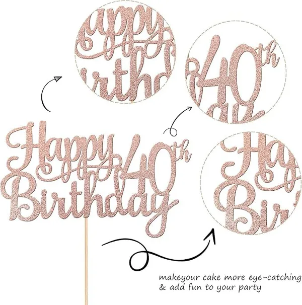 Gold_40Th_Happy_Birthday_Cake_Topper_|_Rose_Gold_Color_Glitter_Cake_Topper_|_Glitter_Cake_Decoration_|_B'Day_Celebration/Rose_Gold_Color
