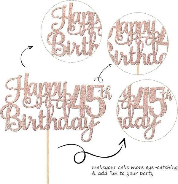 Gold_45Th_Happy_Birthday_Cake_Topper_|_Rose_Gold_Color_Glitter_Cake_Topper_|_Glitter_Cake_Decoration_|_B'Day_Celebration/Rose_Gold_Color