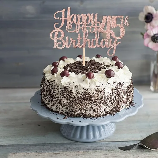 Gold_45Th_Happy_Birthday_Cake_Topper_|_Rose_Gold_Color_Glitter_Cake_Topper_|_Glitter_Cake_Decoration_|_B'Day_Celebration/Rose_Gold_Color