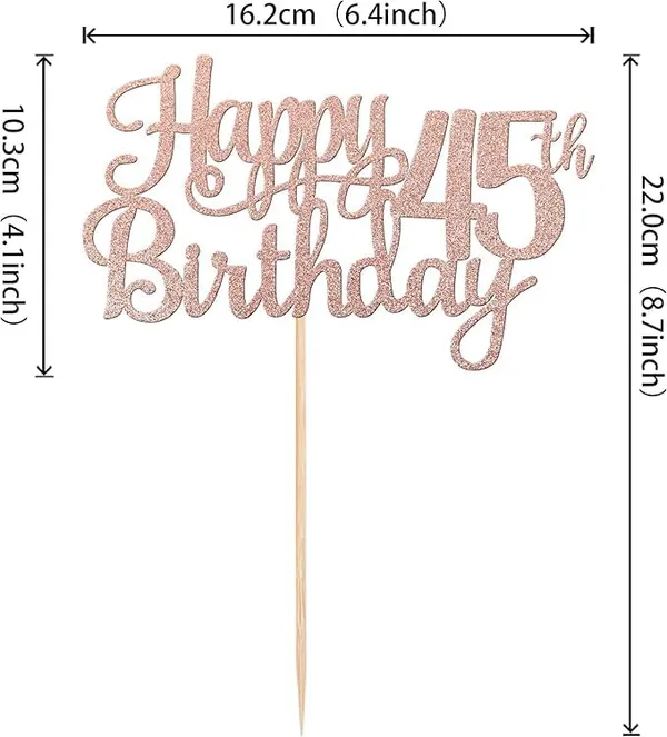 Gold_45Th_Happy_Birthday_Cake_Topper_|_Rose_Gold_Color_Glitter_Cake_Topper_|_Glitter_Cake_Decoration_|_B'Day_Celebration/Rose_Gold_Color