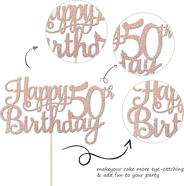Gold_50Th_Happy_Birthday_Cake_Topper_|_Rose_Gold_Color_Glitter_Cake_Topper_|_Glitter_Cake_Decoration_|_B'Day_Celebration/Rose_Gold_Color