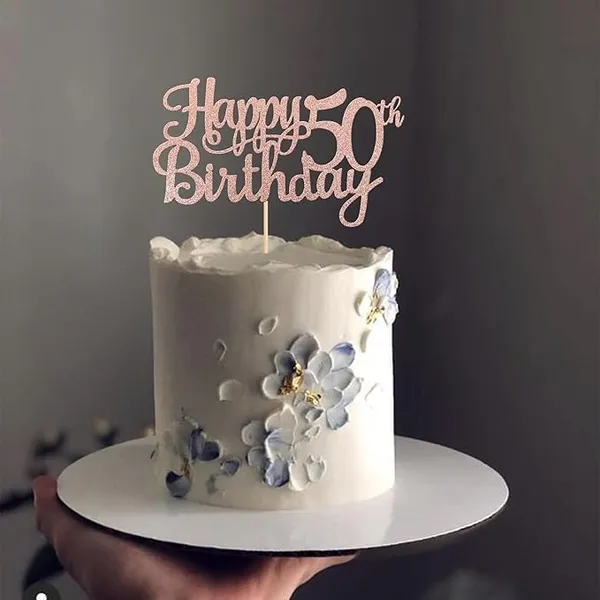 Gold_50Th_Happy_Birthday_Cake_Topper_|_Rose_Gold_Color_Glitter_Cake_Topper_|_Glitter_Cake_Decoration_|_B'Day_Celebration/Rose_Gold_Color