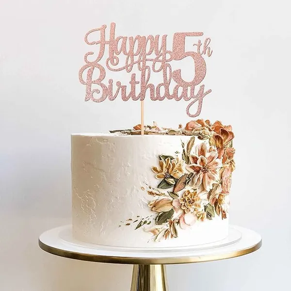 Gold_5Th_Happy_Birthday_Cake_Topper_|_Rose_Gold_Color_Glitter_Cake_Topper_|_Glitter_Cake_Decoration_|_B'Day_Celebration/Rose_Gold_Color