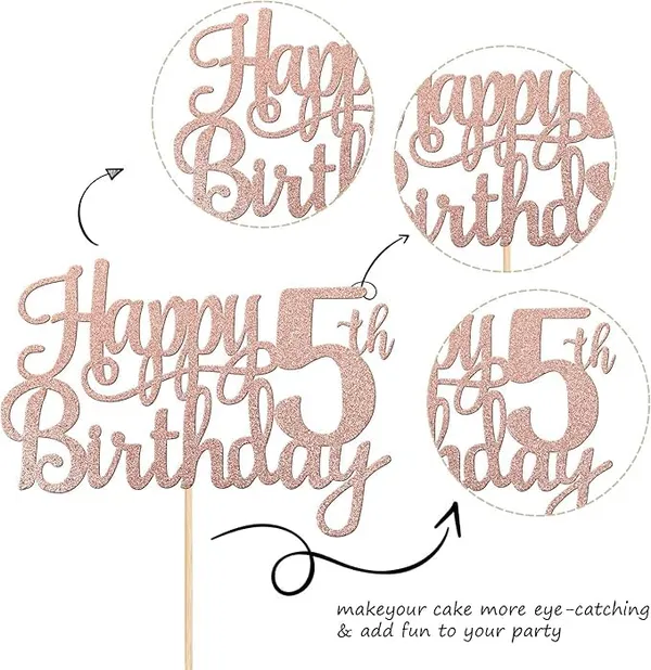 Gold_5Th_Happy_Birthday_Cake_Topper_|_Rose_Gold_Color_Glitter_Cake_Topper_|_Glitter_Cake_Decoration_|_B'Day_Celebration/Rose_Gold_Color