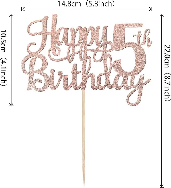 Gold_5Th_Happy_Birthday_Cake_Topper_|_Rose_Gold_Color_Glitter_Cake_Topper_|_Glitter_Cake_Decoration_|_B'Day_Celebration/Rose_Gold_Color