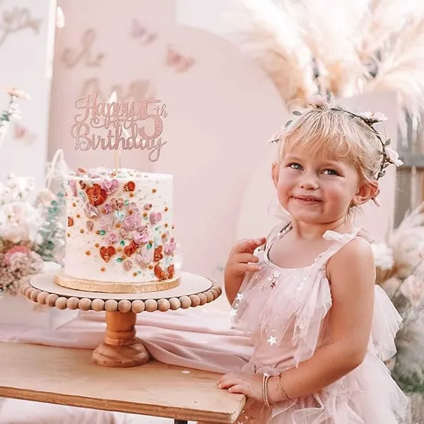 Gold_5Th_Happy_Birthday_Cake_Topper_|_Rose_Gold_Color_Glitter_Cake_Topper_|_Glitter_Cake_Decoration_|_B'Day_Celebration/Rose_Gold_Color