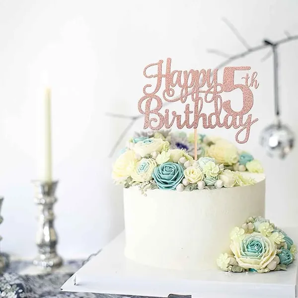 Gold_5Th_Happy_Birthday_Cake_Topper_|_Rose_Gold_Color_Glitter_Cake_Topper_|_Glitter_Cake_Decoration_|_B'Day_Celebration/Rose_Gold_Color