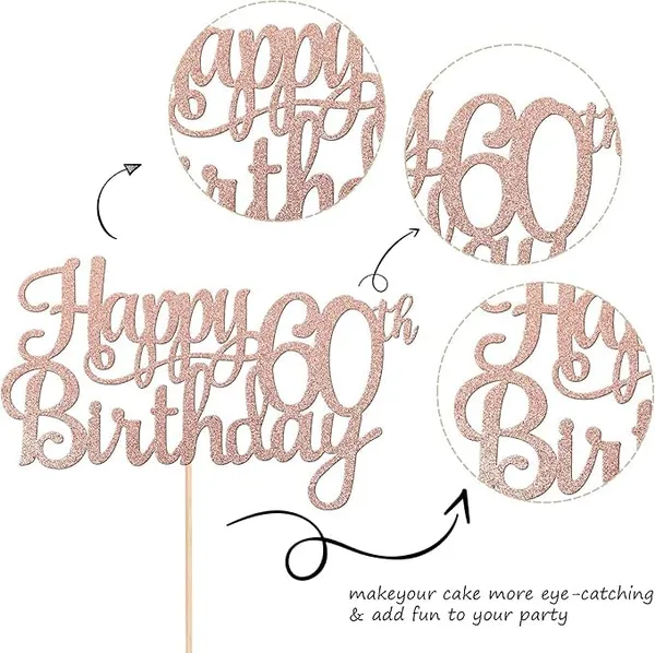 Gold_60Th_Happy_Birthday_Cake_Topper_|_Rose_Gold_Color_Glitter_Cake_Topper_|_Glitter_Cake_Decoration_|_B'Day_Celebration/Rose_Gold_Color