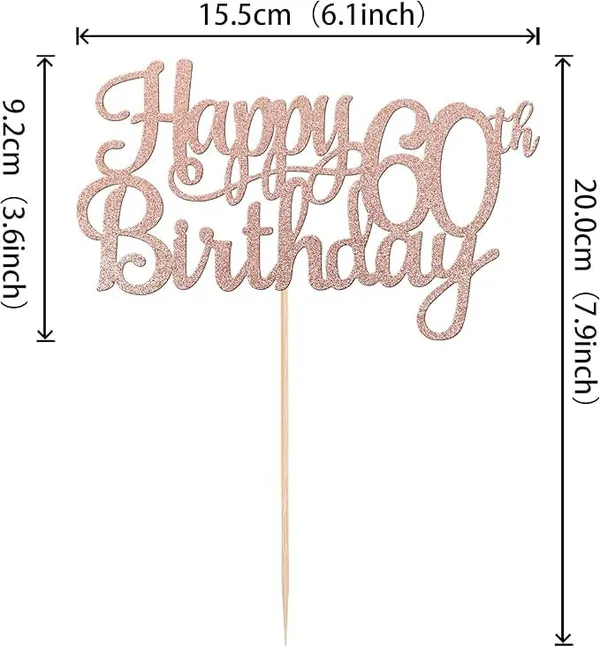 Gold_60Th_Happy_Birthday_Cake_Topper_|_Rose_Gold_Color_Glitter_Cake_Topper_|_Glitter_Cake_Decoration_|_B'Day_Celebration/Rose_Gold_Color