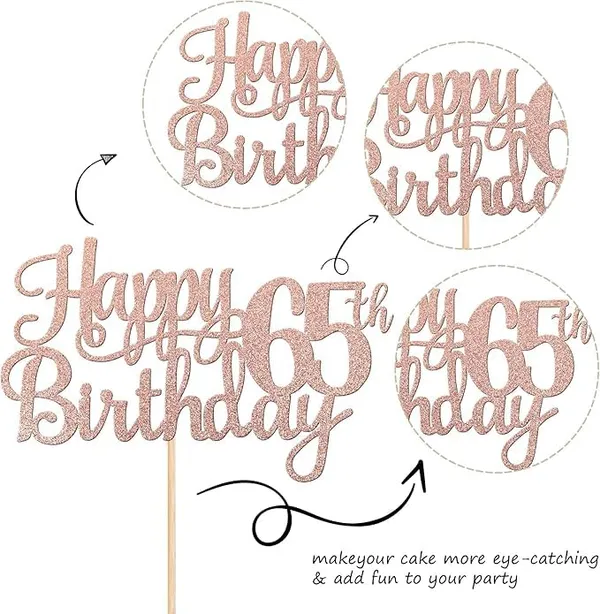 Gold_65Th_Happy_Birthday_Cake_Topper_|_Rose_Gold_Color_Glitter_Cake_Topper_|_Glitter_Cake_Decoration_|_B'Day_Celebration/Rose_Gold_Color