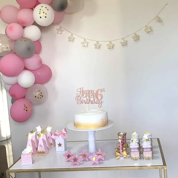 Gold_6Th_Happy_Birthday_Cake_Topper_|_Rose_Gold_Color_Glitter_Cake_Topper_|_Glitter_Cake_Decoration_|_B'Day_Celebration/Rose_Gold_Color