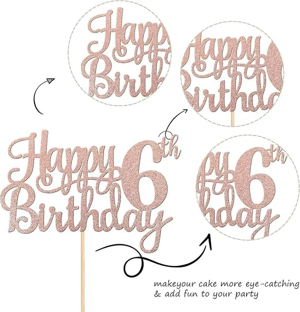 Gold_6Th_Happy_Birthday_Cake_Topper_|_Rose_Gold_Color_Glitter_Cake_Topper_|_Glitter_Cake_Decoration_|_B'Day_Celebration/Rose_Gold_Color