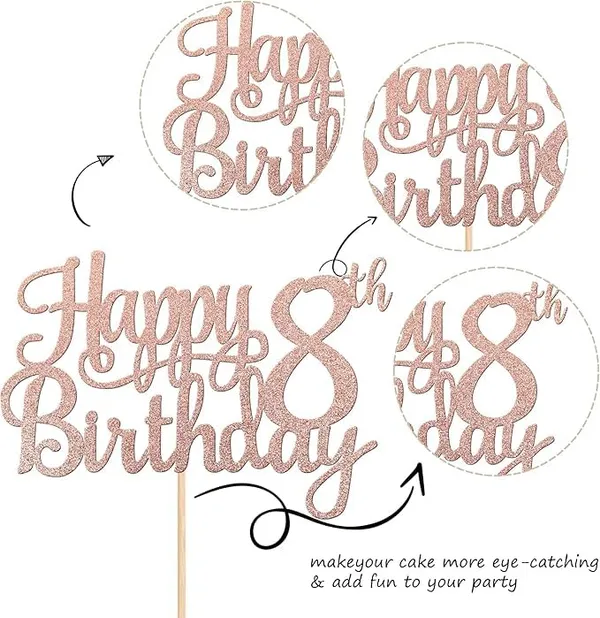 Gold_8Th_Happy_Birthday_Cake_Topper_|_Rose_Gold_Color_Glitter_Cake_Topper_|_Glitter_Cake_Decoration_|_B'Day_Celebration/Rose_Gold_Color
