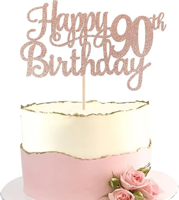 Gold_90Th_Happy_Birthday_Cake_Topper_|_Rose_Gold_Color_Glitter_Cake_Topper_|_Glitter_Cake_Decoration_|_B'Day_Celebration/Rose_Gold_Color