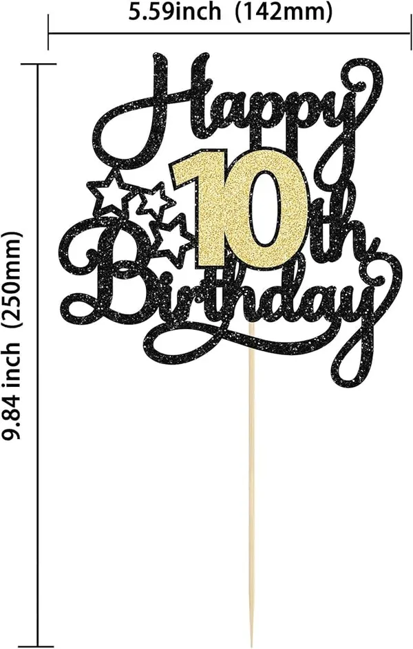 Black_10Th_Happy_Birthday_Star_Cake_Topper_|_Black_&_Gold_Color_Glitter_Cake_Topper_|_Glitter_Cake_Decoration_|_B'Day_Celebration/Black_&_Gold_Color