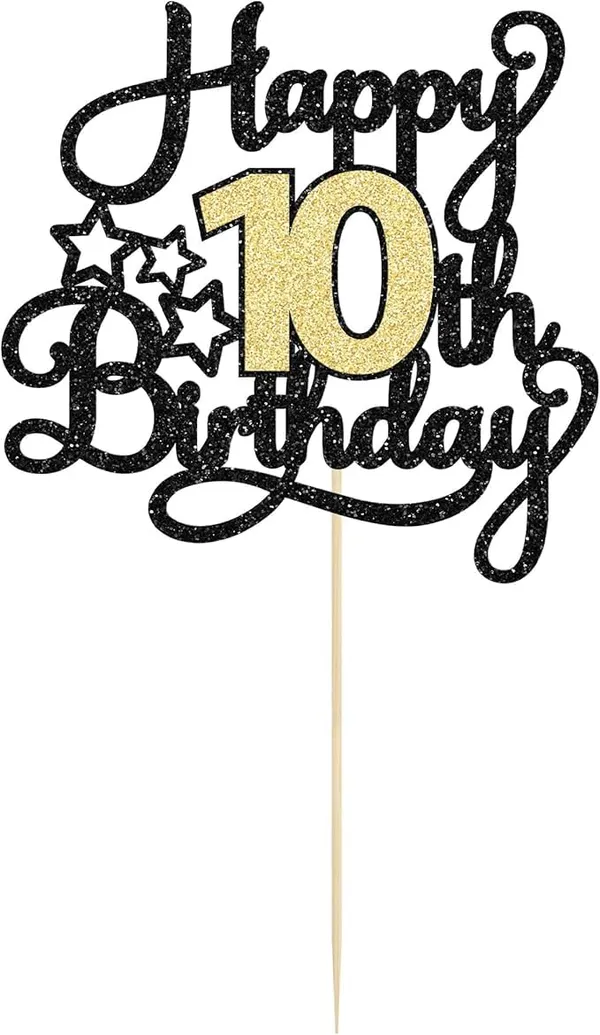 Black_10Th_Happy_Birthday_Star_Cake_Topper_|_Black_&_Gold_Color_Glitter_Cake_Topper_|_Glitter_Cake_Decoration_|_B'Day_Celebration/Black_&_Gold_Color