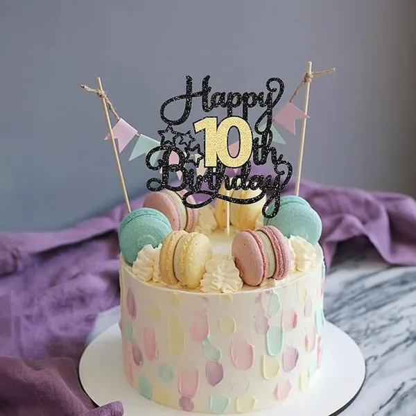 Black_10Th_Happy_Birthday_Star_Cake_Topper_|_Black_&_Gold_Color_Glitter_Cake_Topper_|_Glitter_Cake_Decoration_|_B'Day_Celebration/Black_&_Gold_Color