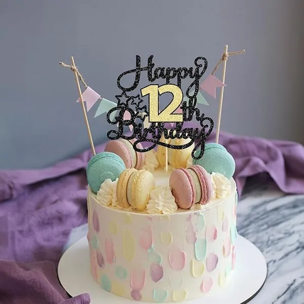 Black_12Th_Happy_Birthday_Star_Cake_Topper_|_Black_&_Gold_Color_Glitter_Cake_Topper_|_Glitter_Cake_Decoration_|_B'Day_Celebration/Black_&_Gold_Color