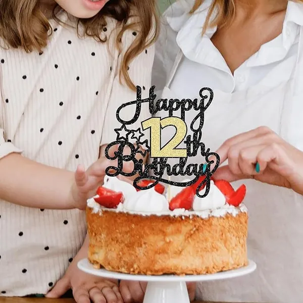 Black_12Th_Happy_Birthday_Star_Cake_Topper_|_Black_&_Gold_Color_Glitter_Cake_Topper_|_Glitter_Cake_Decoration_|_B'Day_Celebration/Black_&_Gold_Color