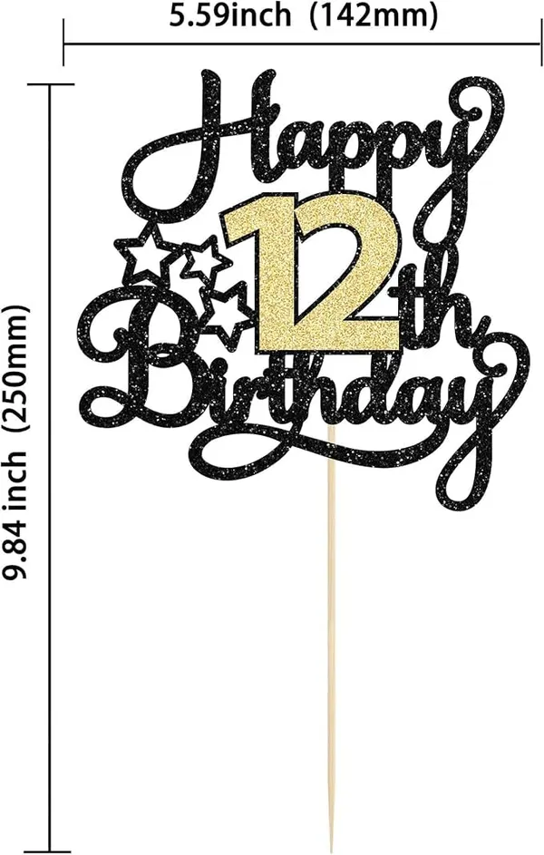 Black_12Th_Happy_Birthday_Star_Cake_Topper_|_Black_&_Gold_Color_Glitter_Cake_Topper_|_Glitter_Cake_Decoration_|_B'Day_Celebration/Black_&_Gold_Color