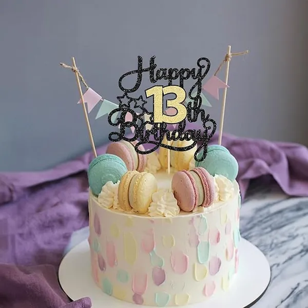 Black_13Th_Happy_Birthday_Star_Cake_Topper_|_Black_&_Gold_Color_Glitter_Cake_Topper_|_Glitter_Cake_Decoration_|_B'Day_Celebration/Black_&_Gold_Color