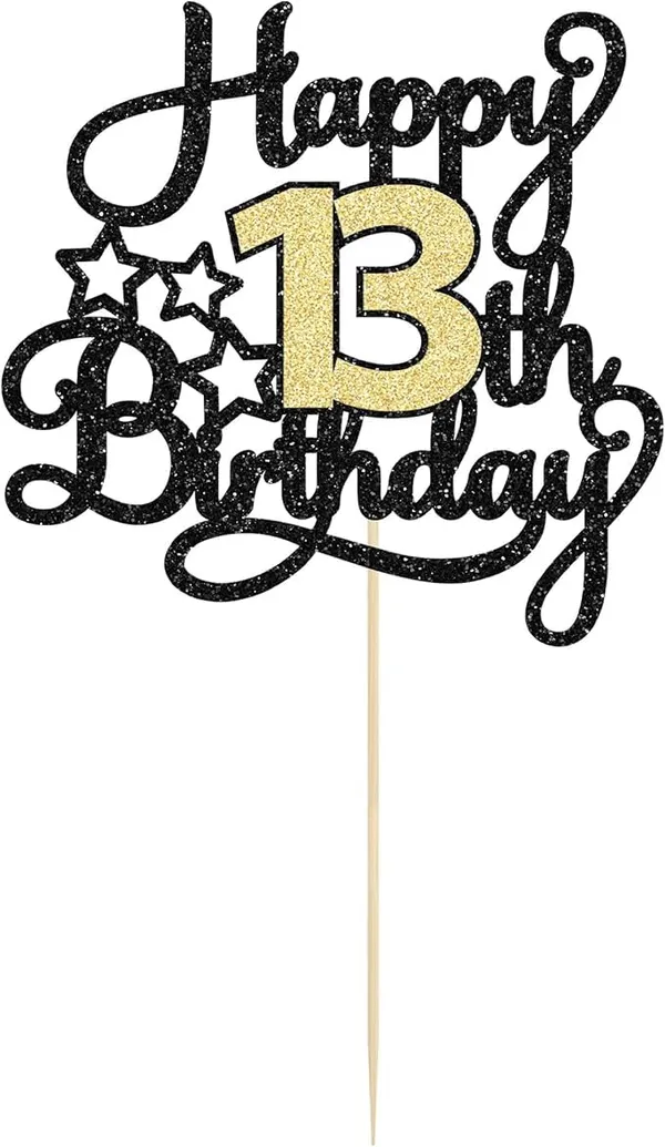 Black_13Th_Happy_Birthday_Star_Cake_Topper_|_Black_&_Gold_Color_Glitter_Cake_Topper_|_Glitter_Cake_Decoration_|_B'Day_Celebration/Black_&_Gold_Color