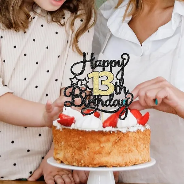 Black_13Th_Happy_Birthday_Star_Cake_Topper_|_Black_&_Gold_Color_Glitter_Cake_Topper_|_Glitter_Cake_Decoration_|_B'Day_Celebration/Black_&_Gold_Color