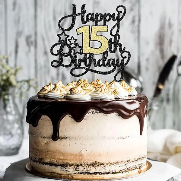 Black_15Th_Happy_Birthday_Star_Cake_Topper_|_Black_&_Gold_Color_Glitter_Cake_Topper_|_Glitter_Cake_Decoration_|_B'Day_Celebration/Black_&_Gold_Color