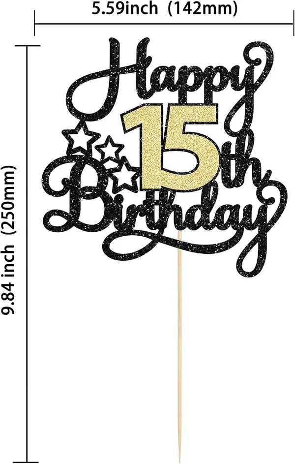 Black_15Th_Happy_Birthday_Star_Cake_Topper_|_Black_&_Gold_Color_Glitter_Cake_Topper_|_Glitter_Cake_Decoration_|_B'Day_Celebration/Black_&_Gold_Color