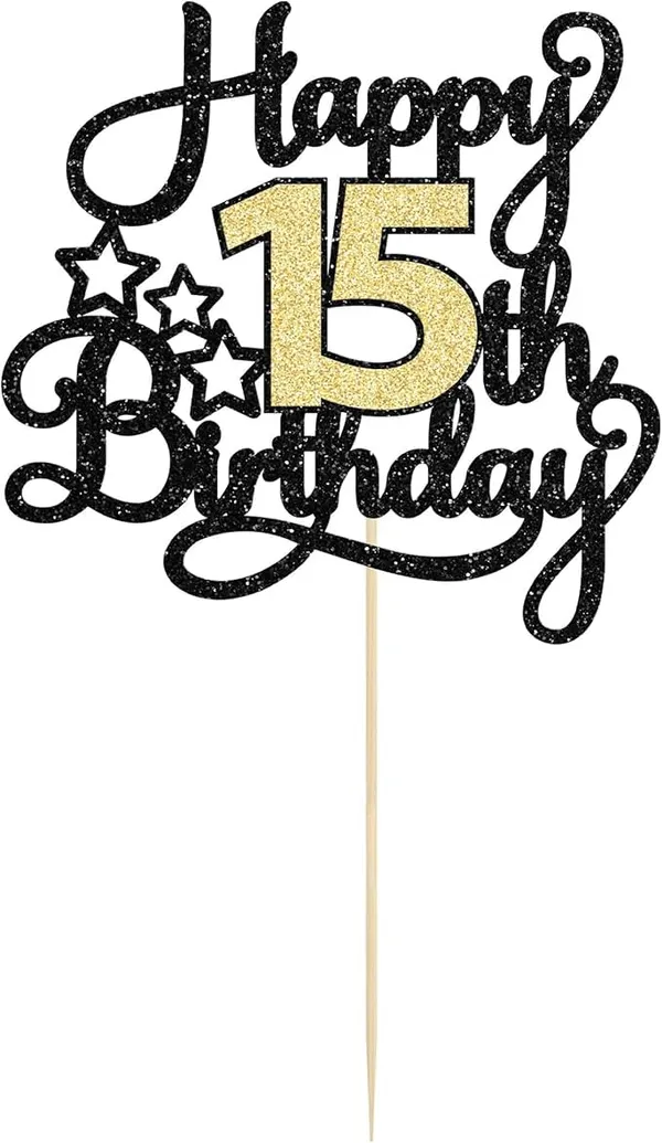 Black_15Th_Happy_Birthday_Star_Cake_Topper_|_Black_&_Gold_Color_Glitter_Cake_Topper_|_Glitter_Cake_Decoration_|_B'Day_Celebration/Black_&_Gold_Color