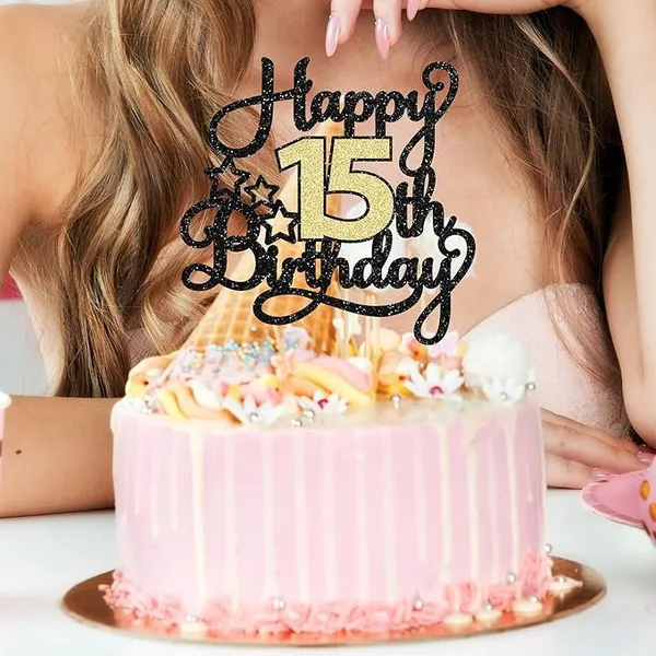 Black_15Th_Happy_Birthday_Star_Cake_Topper_|_Black_&_Gold_Color_Glitter_Cake_Topper_|_Glitter_Cake_Decoration_|_B'Day_Celebration/Black_&_Gold_Color