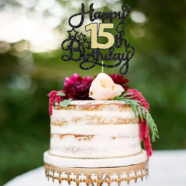 Black_15Th_Happy_Birthday_Star_Cake_Topper_|_Black_&_Gold_Color_Glitter_Cake_Topper_|_Glitter_Cake_Decoration_|_B'Day_Celebration/Black_&_Gold_Color