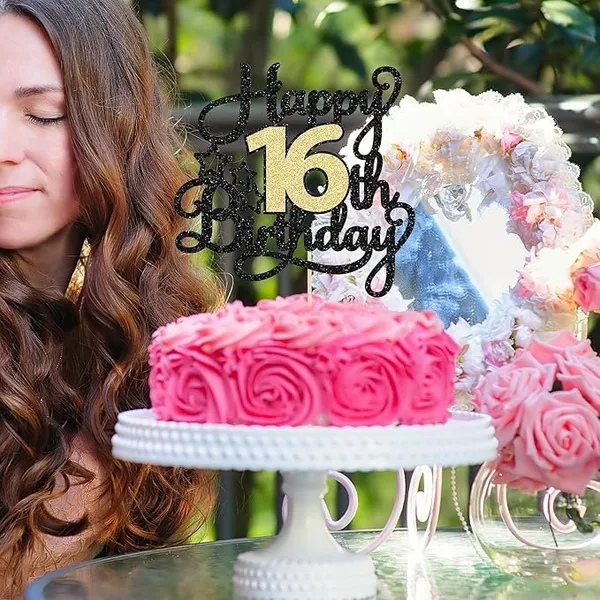 Black_16Th_Happy_Birthday_Star_Cake_Topper_|_Black_&_Gold_Color_Glitter_Cake_Topper_|_Glitter_Cake_Decoration_|_B'Day_Celebration/Black_&_Gold_Color