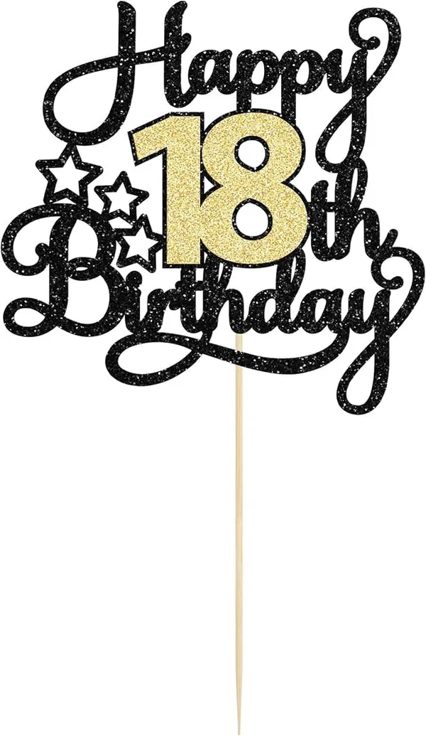 Black_18Th_Happy_Birthday_Star_Cake_Topper_|_Black_&_Gold_Color_Glitter_Cake_Topper_|_Glitter_Cake_Decoration_|_B'Day_Celebration/Black_&_Gold_Color