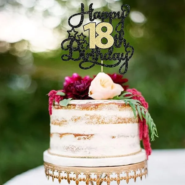 Black_18Th_Happy_Birthday_Star_Cake_Topper_|_Black_&_Gold_Color_Glitter_Cake_Topper_|_Glitter_Cake_Decoration_|_B'Day_Celebration/Black_&_Gold_Color