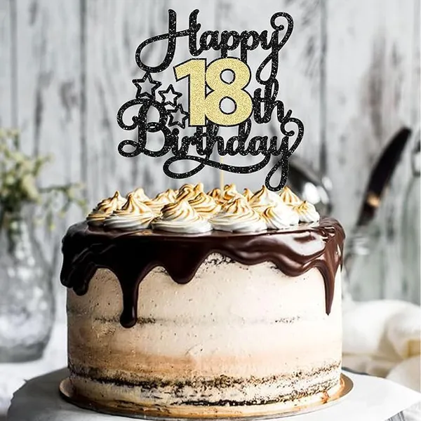 Black_18Th_Happy_Birthday_Star_Cake_Topper_|_Black_&_Gold_Color_Glitter_Cake_Topper_|_Glitter_Cake_Decoration_|_B'Day_Celebration/Black_&_Gold_Color