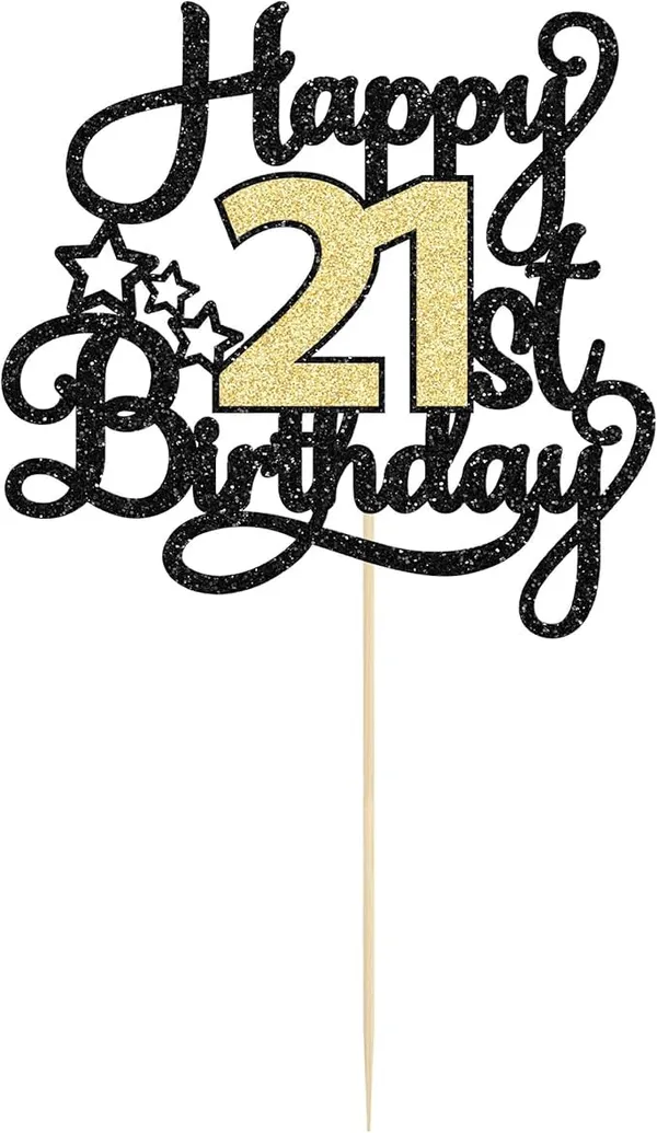 Black_21St_Happy_Birthday_Star_Cake_Topper_|_Black_&_Gold_Color_Glitter_Cake_Topper_|_Glitter_Cake_Decoration_|_B'Day_Celebration/Black_&_Gold_Color