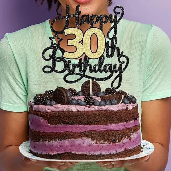 Black_30Th_Happy_Birthday_Star_Cake_Topper_|_Black_&_Gold_Color_Glitter_Cake_Topper_|_Glitter_Cake_Decoration_|_B'Day_Celebration/Black_&_Gold_Color