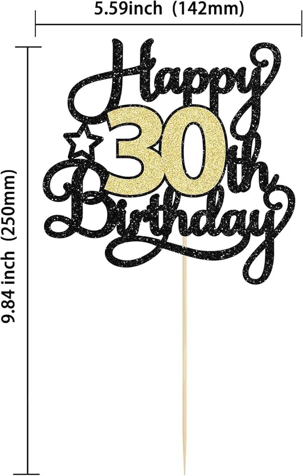 Black_30Th_Happy_Birthday_Star_Cake_Topper_|_Black_&_Gold_Color_Glitter_Cake_Topper_|_Glitter_Cake_Decoration_|_B'Day_Celebration/Black_&_Gold_Color