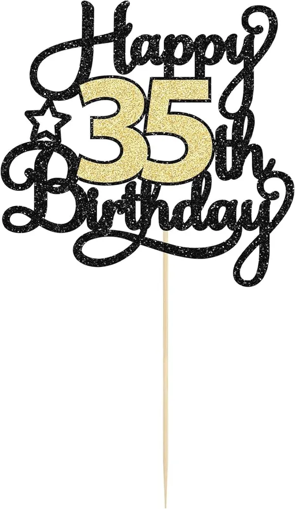 Black_35Th_Happy_Birthday_Star_Cake_Topper_|_Black_&_Gold_Color_Glitter_Cake_Topper_|_Glitter_Cake_Decoration_|_B'Day_Celebration/Black_&_Gold_Color