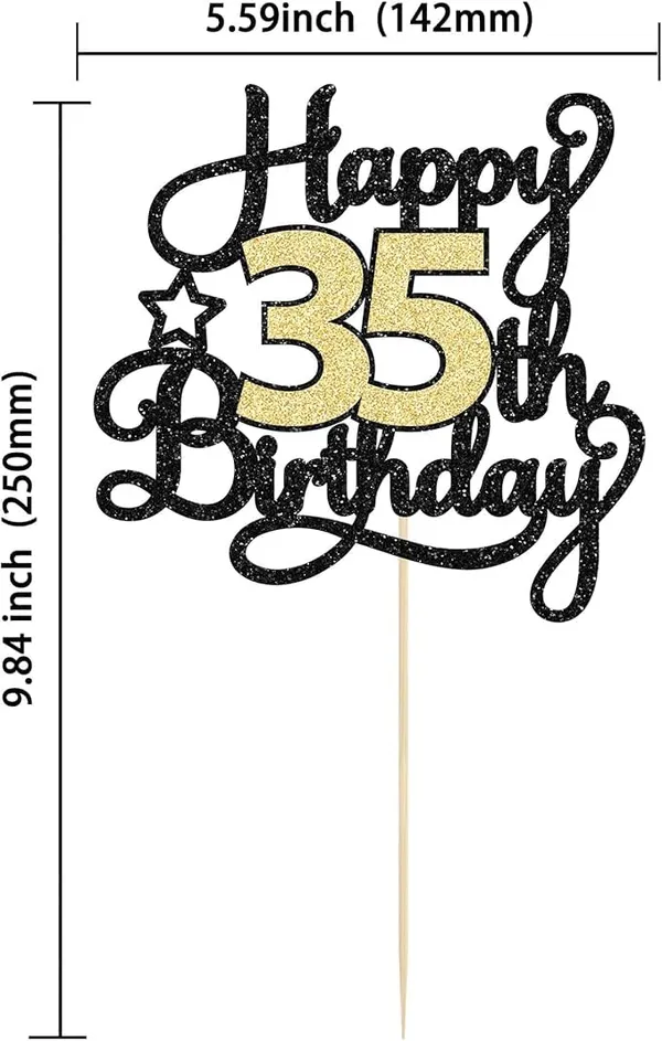 Black_35Th_Happy_Birthday_Star_Cake_Topper_|_Black_&_Gold_Color_Glitter_Cake_Topper_|_Glitter_Cake_Decoration_|_B'Day_Celebration/Black_&_Gold_Color