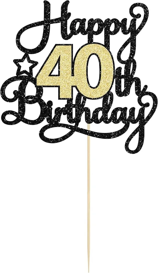 Black_40Th_Happy_Birthday_Star_Cake_Topper_|_Black_&_Gold_Color_Glitter_Cake_Topper_|_Glitter_Cake_Decoration_|_B'Day_Celebration/Black_&_Gold_Color