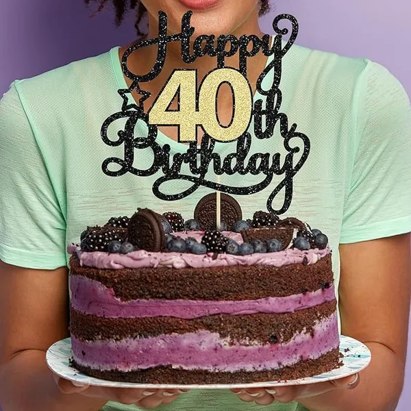 Black_40Th_Happy_Birthday_Star_Cake_Topper_|_Black_&_Gold_Color_Glitter_Cake_Topper_|_Glitter_Cake_Decoration_|_B'Day_Celebration/Black_&_Gold_Color