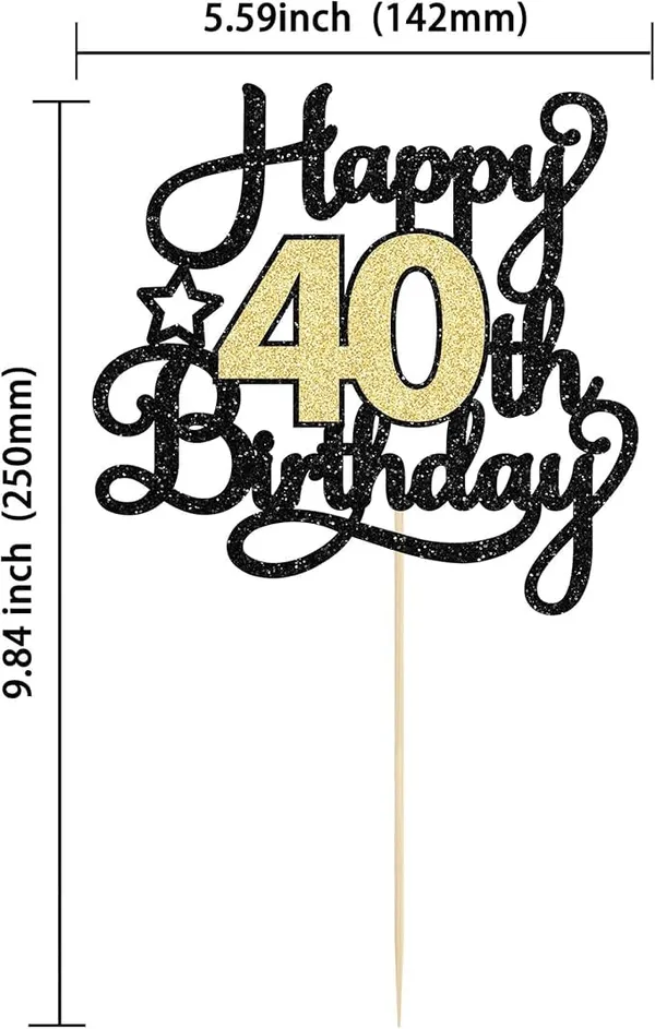 Black_40Th_Happy_Birthday_Star_Cake_Topper_|_Black_&_Gold_Color_Glitter_Cake_Topper_|_Glitter_Cake_Decoration_|_B'Day_Celebration/Black_&_Gold_Color