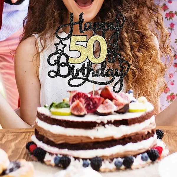 Black_50Th_Happy_Birthday_Star_Cake_Topper_|_Black_&_Gold_Color_Glitter_Cake_Topper_|_Glitter_Cake_Decoration_|_B'Day_Celebration/Black_&_Gold_Color