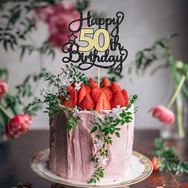 Black_50Th_Happy_Birthday_Star_Cake_Topper_|_Black_&_Gold_Color_Glitter_Cake_Topper_|_Glitter_Cake_Decoration_|_B'Day_Celebration/Black_&_Gold_Color